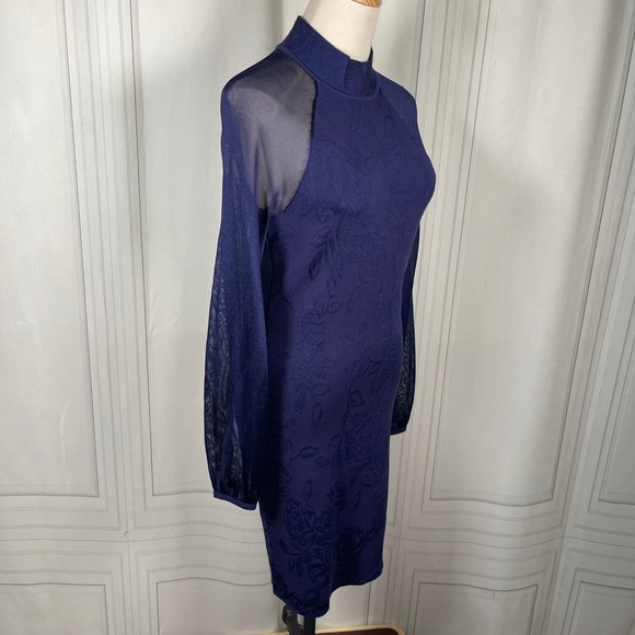 White House Black‎ Market Blue Onyx Sheer Sleeve Jacquard Midi Dress XS - Picture 3 of 16